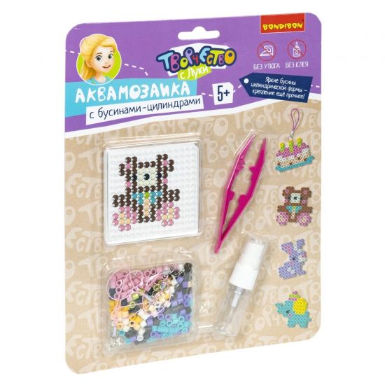 Набор для творчества АКВАМОЗАИКА "У МИШКИ ДЕНЬ РОЖДЕНИЯ" бусины-цилиндры Творчество с Луки Bondibon - BONDIBON