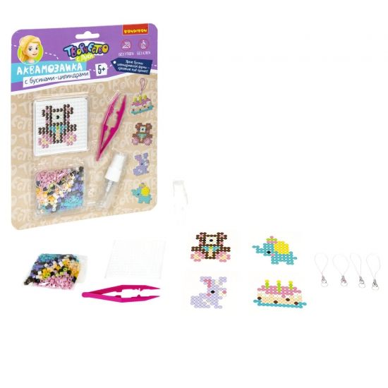 Набор для творчества АКВАМОЗАИКА "У МИШКИ ДЕНЬ РОЖДЕНИЯ" бусины-цилиндры Творчество с Луки Bondibon - BONDIBON