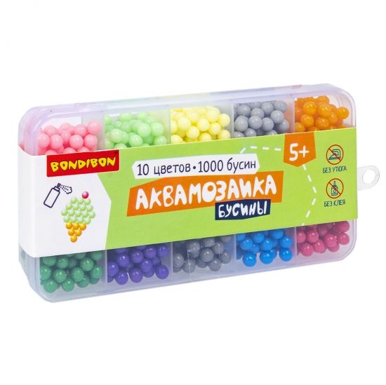 Набор для творчества АКВАМОЗАИКА, 1000 дополнительных бусин, 10 цветов Bondibon - BONDIBON