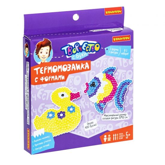 Набор для творчества ТЕРМОМОЗАИКА "РЫБКА И УТКА" 400 бусин, формы Творчество с Буки Bondibon - BONDIBON
