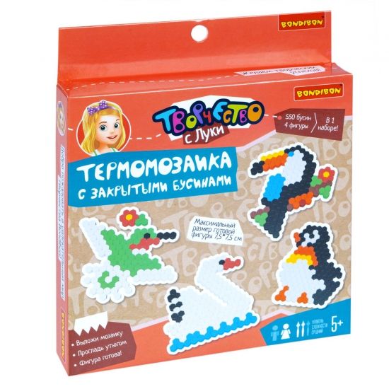 Набор для творчества ТЕРМОМОЗАИКА "ВИДЫ ПТИЦ" с закрытыми бусинами Творчество с Луки Bondibon - BONDIBON