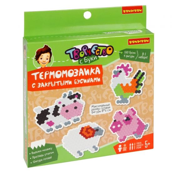 Набор для творчества ТЕРМОМОЗАИКА "ЖИТЕЛИ ФЕРМЫ" с закрытыми бусинами Творчество с Буки Bondibon - BONDIBON