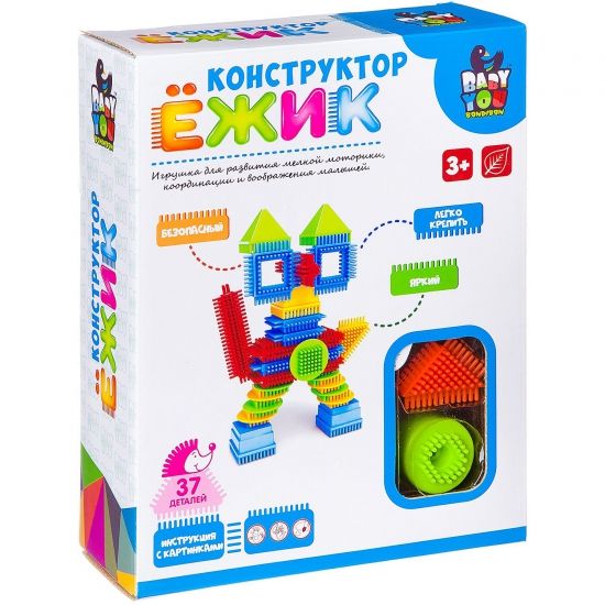 Конструктор игольчатый для малышей "ЁЖИК" КОТ 37 деталей Baby You Bondibon - BONDIBON