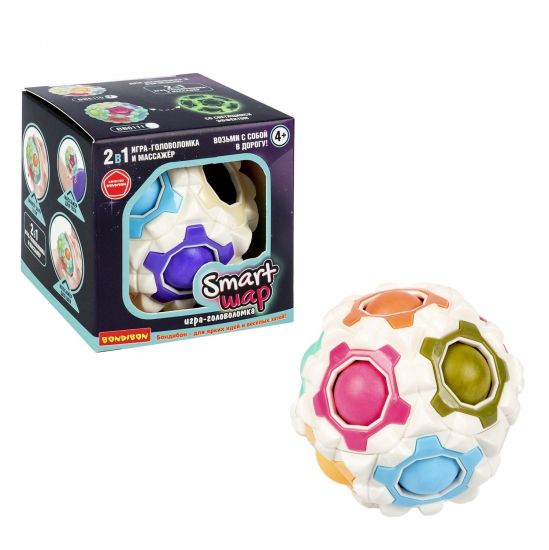 Головоломка "SMART ШАР" 2в1 игрушка - массажер, белый, Bondibon - BONDIBON