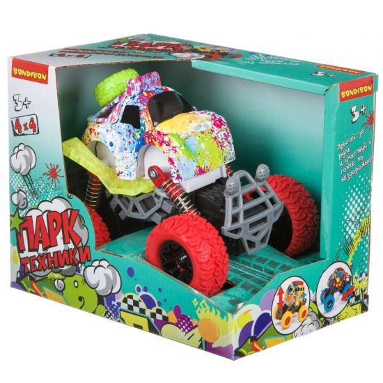 Инерционный джип на пружинной подвеске Bondibon "Парк Техники" красный с граффити - BONDIBON
