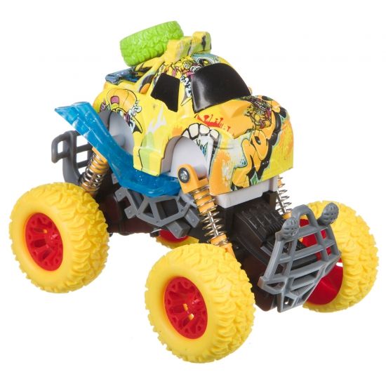 Инерционный металлический джип-бигфут на пружинной подвеске "Парк Техники" желтый с граффити Bondibon - BONDIBON