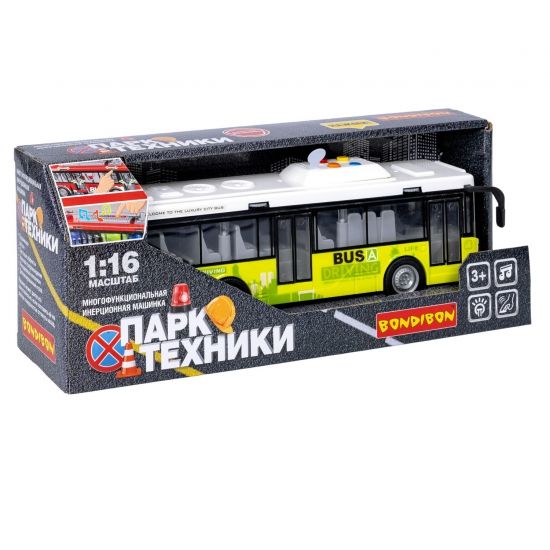 Инерционная машина "АВТОБУС" свет, звук, открываются двери, масштаб 1:16, Парк Техники, Bondibon - BONDIBON