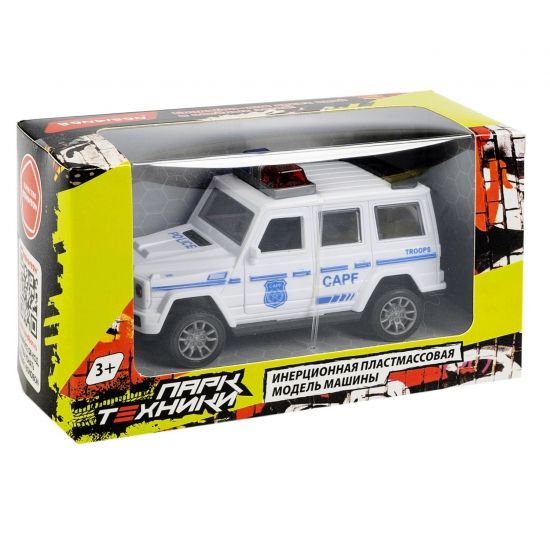 Инерционная машина "ПАРК ТЕХНИКИ", белый внедорожник полиции, открываются двери и багажник, Bondibon - BONDIBON