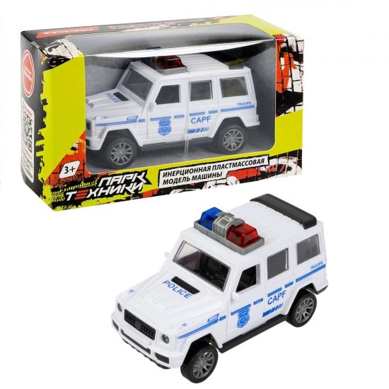 Инерционная машина "ПАРК ТЕХНИКИ", белый внедорожник полиции, открываются двери и багажник, Bondibon - BONDIBON