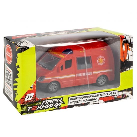 Инерционная машина "ПАРК ТЕХНИКИ", микроавтобус пожарной службы, открываются двери и багажник, Bondibon - BONDIBON