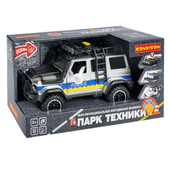 Машина инерционная ДЖИП "ПАРК ТЕХНИКИ", полиция, со светом и звуком, открываются двери, серебристый, Bondibon - BONDIBON