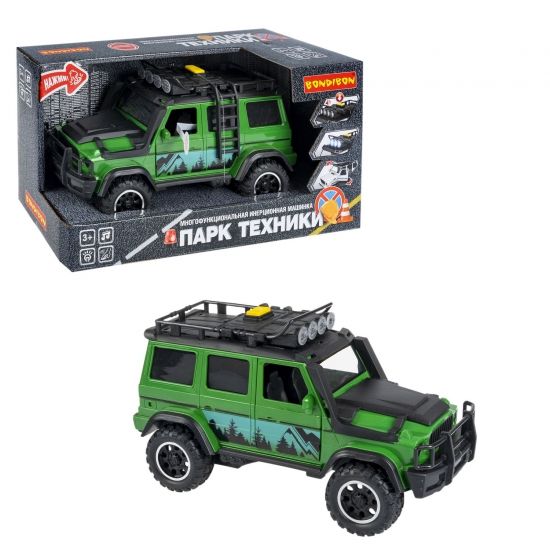 Машина инерционная ДЖИП "ПАРК ТЕХНИКИ", со светом и звуком, открываются двери, зеленый, Bondibon - BONDIBON
