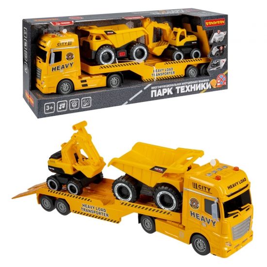 Машина инерционная на батарейках "ТЯГАЧ СТРОЙКА", свет, звук, самосвал и эксковатор в наборе, Парк Техники, Bondibon - BONDIBON