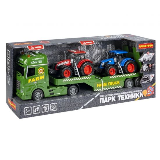 Машина инерционная на батарейках "ТЯГАЧ ФЕРМЕРА" свет, звук, красный и синий трактор в наборе, Парк Техники, Bondibon - BONDIBON