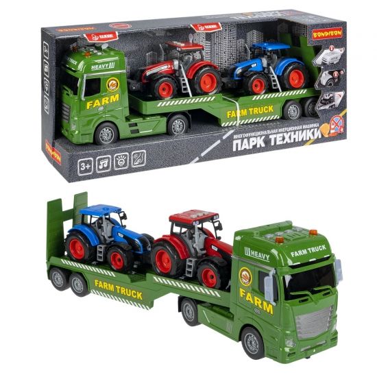 Машина инерционная на батарейках "ТЯГАЧ ФЕРМЕРА" свет, звук, красный и синий трактор в наборе, Парк Техники, Bondibon - BONDIBON