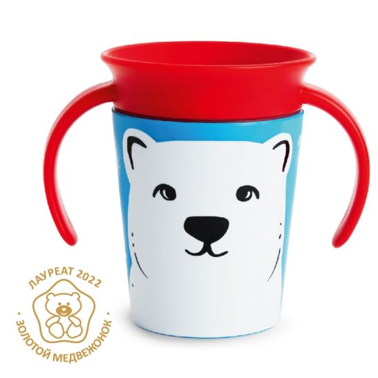 Munchkin поильник-непроливайка MIRACLE® 360° ЭКО с ручками Арктический медведь 177мл. 6+ - MUNCHKIN