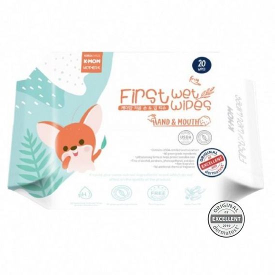 K-MOM салфетки влажные для рук и рта First Wet Wipes 20 листов 0+ - K-MOM