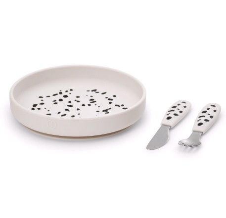Elodie посуда силиконовая набор - тарелка, вилка, нож - Dalmatian Dots - ELODIE