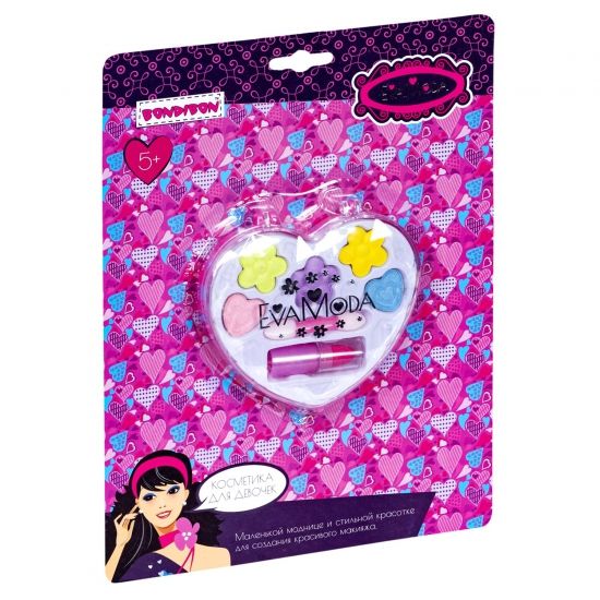 Набор детской декоративной косметики "СЕРДЦЕ-МИНИ", палетка из 5 оттенков теней, помада, Eva Moda Bondibon - BONDIBON
