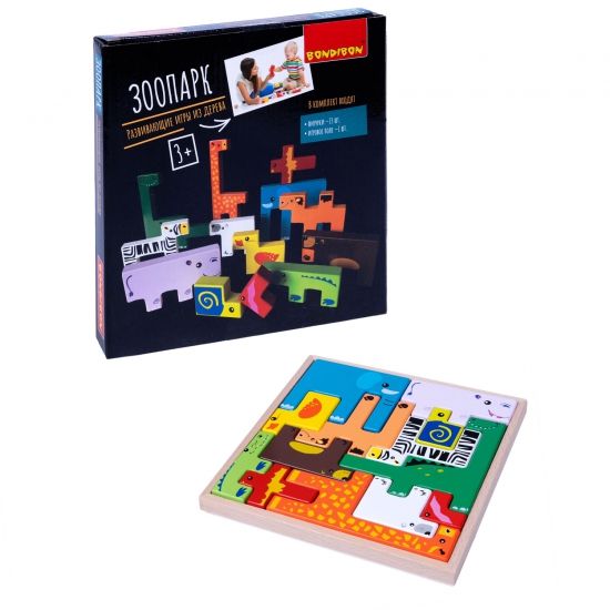 Развивающие игры из дерева Bondibon Головоломка «ЗООПАРК», BOX 20×5×20 см - BONDIBON
