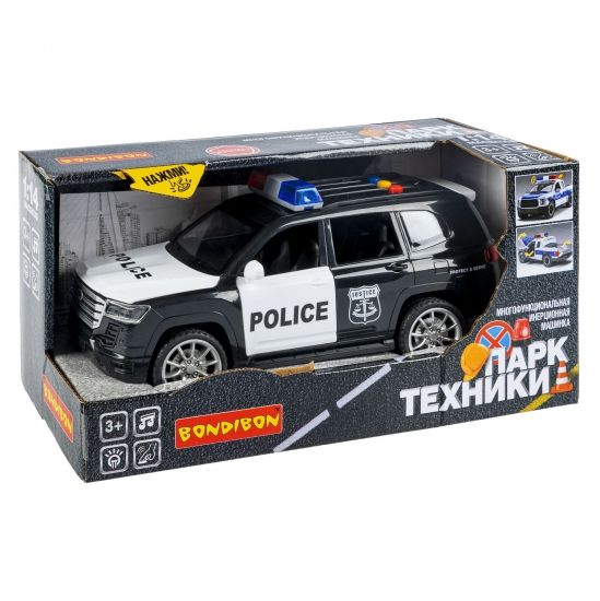 Машина инерционная "ВНЕДОРОЖНИК ПОЛИЦИЯ" свет, звук, открываются двери, капот и багажник, 1:14, Парк Техники, Bondibon - BONDIBON