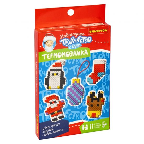 Набор для творчества ТЕРМОМОЗАИКА "НОВЫЙ ГОД НА ПОЛЮСЕ" подвески-брелки 2D Новогоднее творчество с Буки Bondibon - BONDIBON