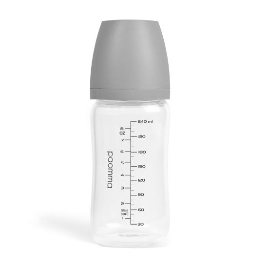 Стеклянная бутылочка Paomma, 240 мл, Light Grey