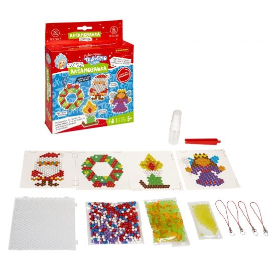 АКВАМОЗАИКА "АНГЕЛ, САНТА, ВЕНОК, СВЕЧА" набор блестящих и неоновых бусин, брелоки Новогоднее творчество с Луки Bondibon - BONDIBON