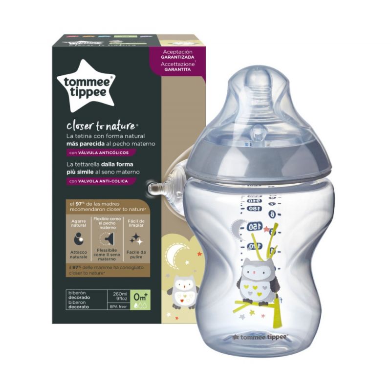 Tommee Tippee бутылочка для кормления Closer to nature, 260 мл., серый, 0+ - TOMMEE TIPPEE
