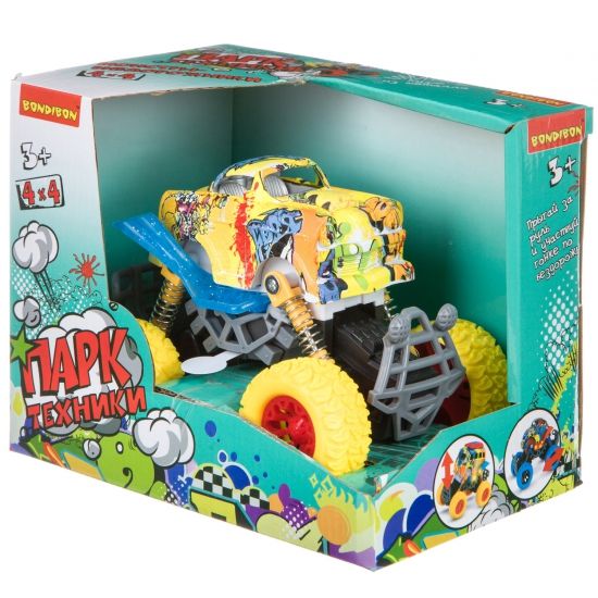 Инерционный джип на пружинной подвеске Bondibon "Парк Техники" со светом и звуком желтый - BONDIBON