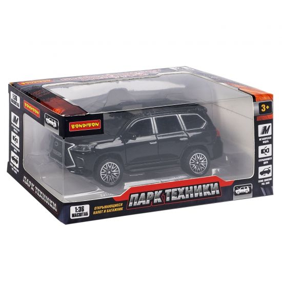 Инерционный металлический ВНЕДОРОЖНИК "ПАРК ТЕХНИКИ", открываются двери, капот, багажник, черный, 1:36, Bondibon - BONDIBON