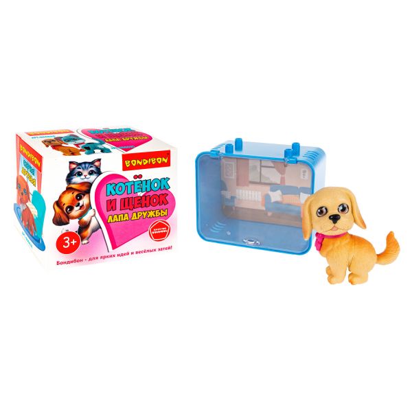 Игровой набор ЛАПА ДРУЖБЫ Щенок бежевый с розовым бантом в боксе - BONDIBON