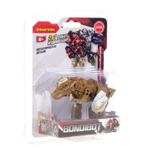 Трансформер BONDIBOT 2в1 робот-пахицефалозавр коричневый с металлическими деталями Bondibon - BONDIBON