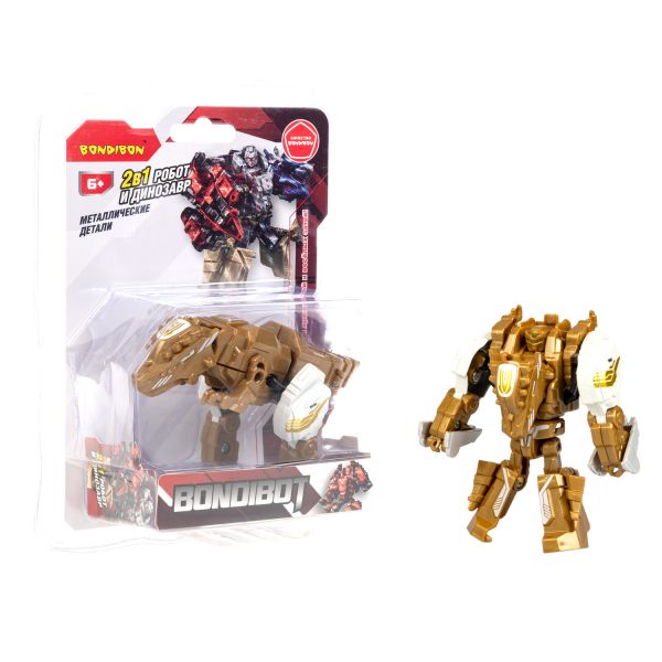 Трансформер BONDIBOT 2в1 робот-пахицефалозавр коричневый с металлическими деталями Bondibon - BONDIBON