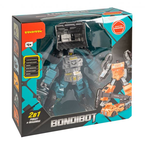 Трансформер BONDIBOT 2в1 робот-колёсный бульдозер сине-серый Bondibon - BONDIBON