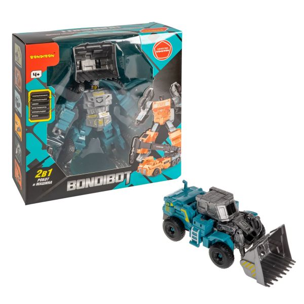 Трансформер BONDIBOT 2в1 робот-колёсный бульдозер сине-серый Bondibon - BONDIBON