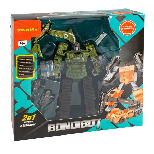 Трансформер BONDIBOT 2в1 робот-гусеничный экскаватор серо-зелёный Bondibon - BONDIBON