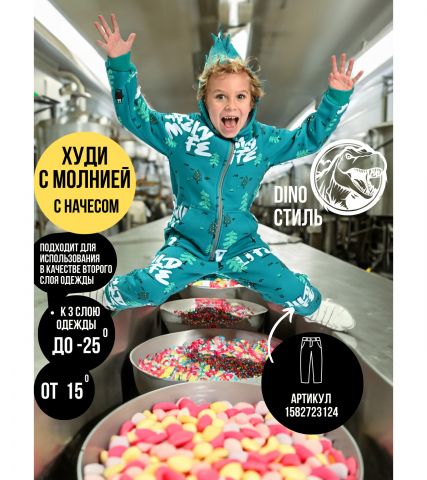 Худи дракончик, Футер, Мишки елочки на зеленом,  арт. 704Ф - Damodara