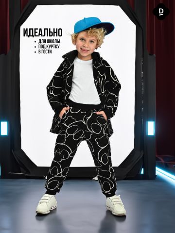 Штаны, Футер, Мишки на черном,  арт. 802Ф - Damodara