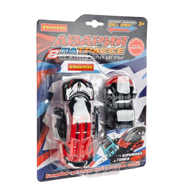 Инерционная машина "АВАРИЯ НА ТРАССЕ" гонка конструктор с режимом фиксации, 2 режима, красная, Bondibon - BONDIBON