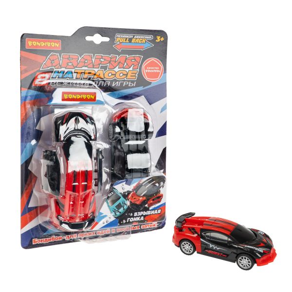 Инерционная машина "АВАРИЯ НА ТРАССЕ" гонка конструктор с режимом фиксации, 2 режима, красная, Bondibon - BONDIBON