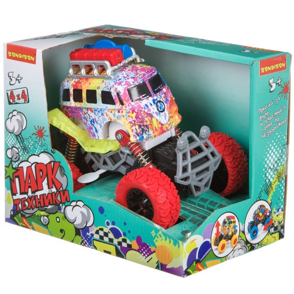 Инерционный автобус на пружинной подвеске Bondibon "Парк Техники" со светом и звуком красные колеса - BONDIBON
