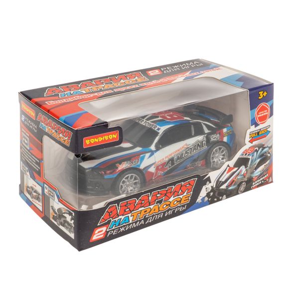 Инерционная машина "АВАРИЯ НА ТРАССЕ" гонка конструктор с режимом фиксации, 2 режима, разноцветная, Bondibon - BONDIBON