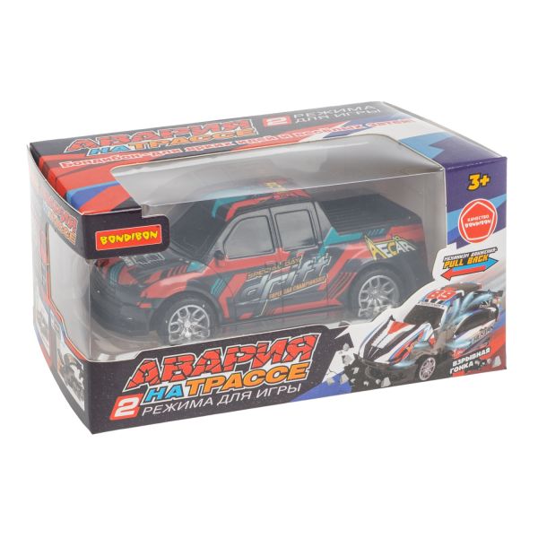 Инерционная машина "АВАРИЯ НА ТРАССЕ" пикап конструктор с режимом фиксации, 2 режима, разноцветный, Bondibon - BONDIBON