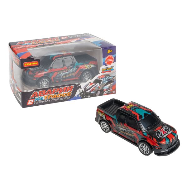 Инерционная машина "АВАРИЯ НА ТРАССЕ" пикап конструктор с режимом фиксации, 2 режима, разноцветный, Bondibon - BONDIBON