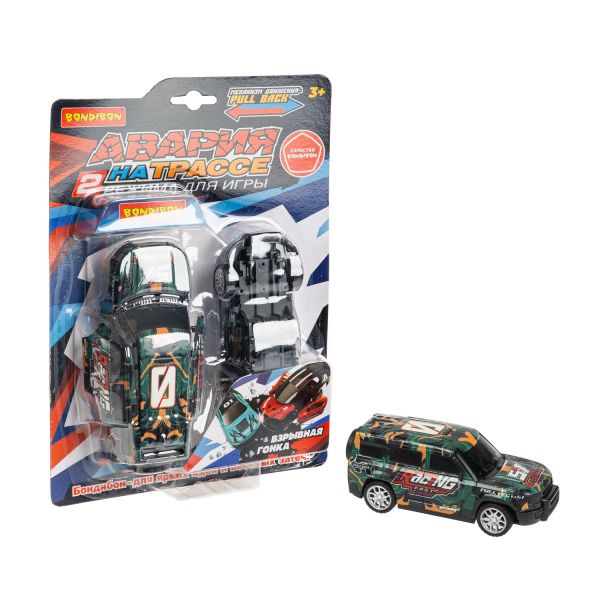 Инерционная машина "АВАРИЯ НА ТРАССЕ" внедорожник конструктор с режимом фиксации, 2 режима, хаки, Bondibon - BONDIBON