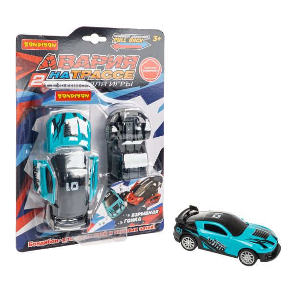 Инерционная машина "АВАРИЯ НА ТРАССЕ" гонка конструктор с режимом фиксации, 2 режима, синяя, Bondibon - BONDIBON