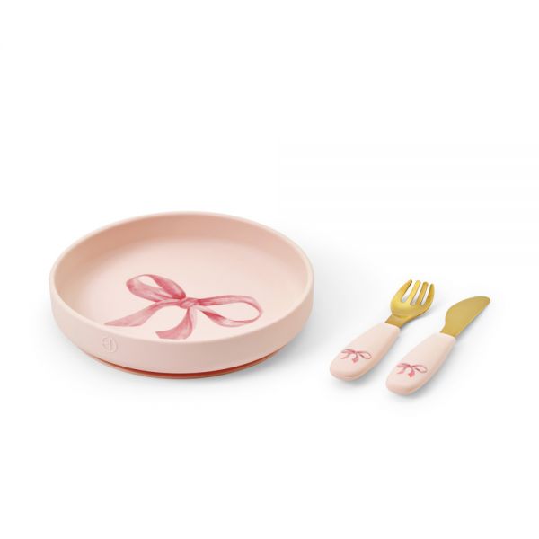 Elodie посуда силиконовая набор - тарелка, вилка, нож - Rosy Bow - ELODIE