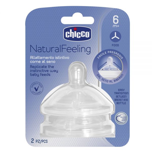 Chicco соска для бутылочки 6 месяцев+ для каш силиконовая Natural Feeling 2 штуки - Chicco
