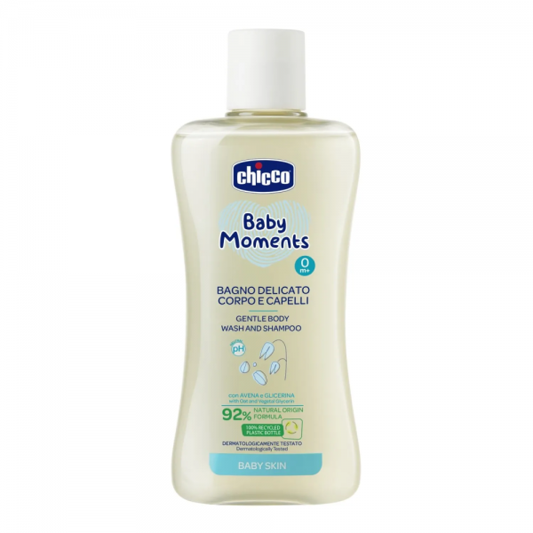 Chicco шампунь 0+ для волос и тела без слез 200 мл Baby Moments с овсом - Chicco